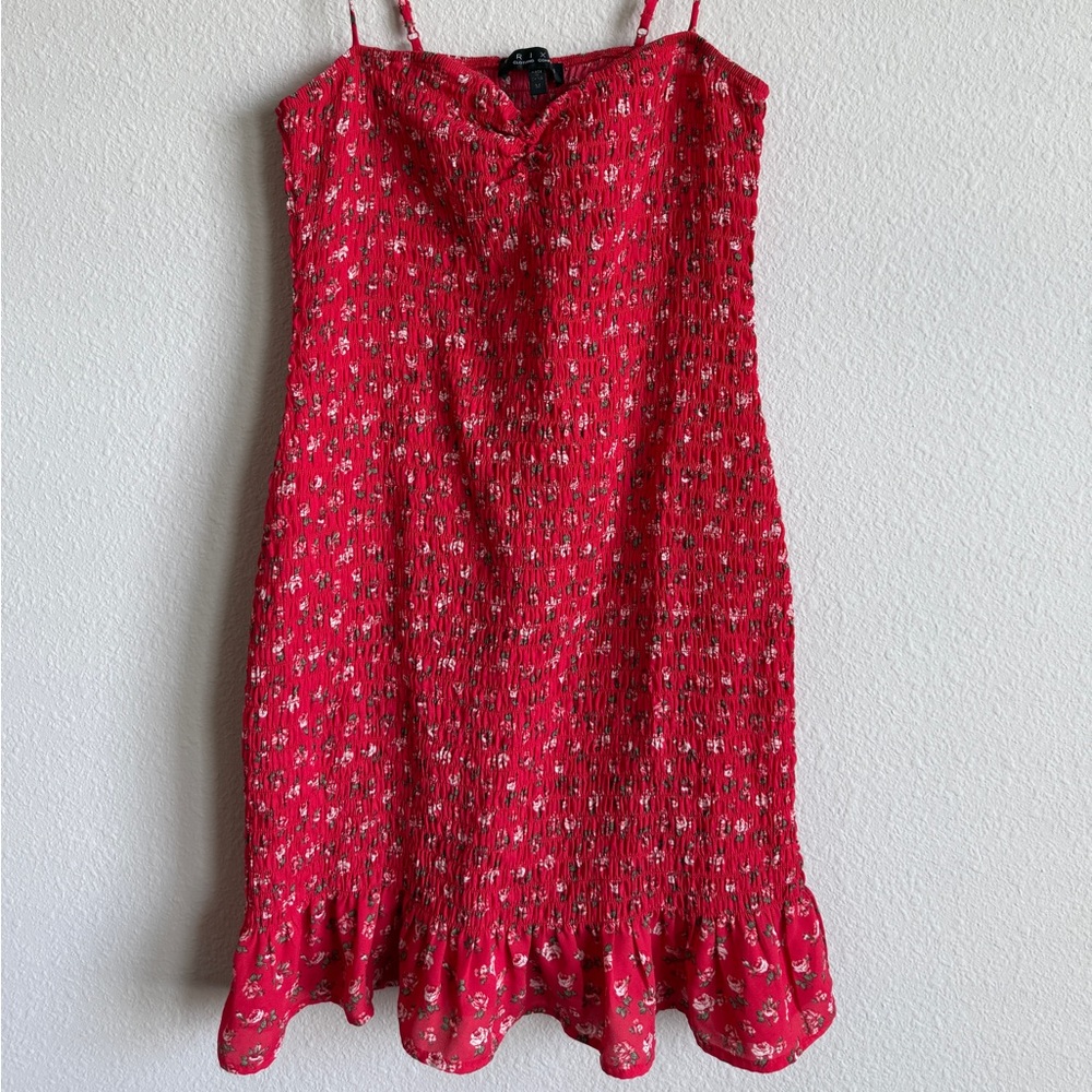 Short red floral summer dress